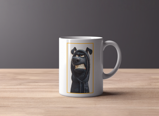 Grumpy Dog in a Hoodie - "Morning Mood" Cartoon Mug