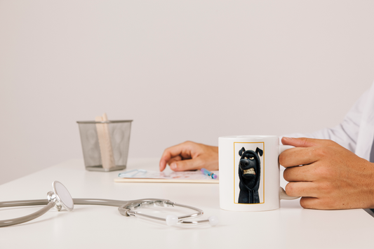 Grumpy Dog in a Hoodie - "Morning Mood" Cartoon Mug
