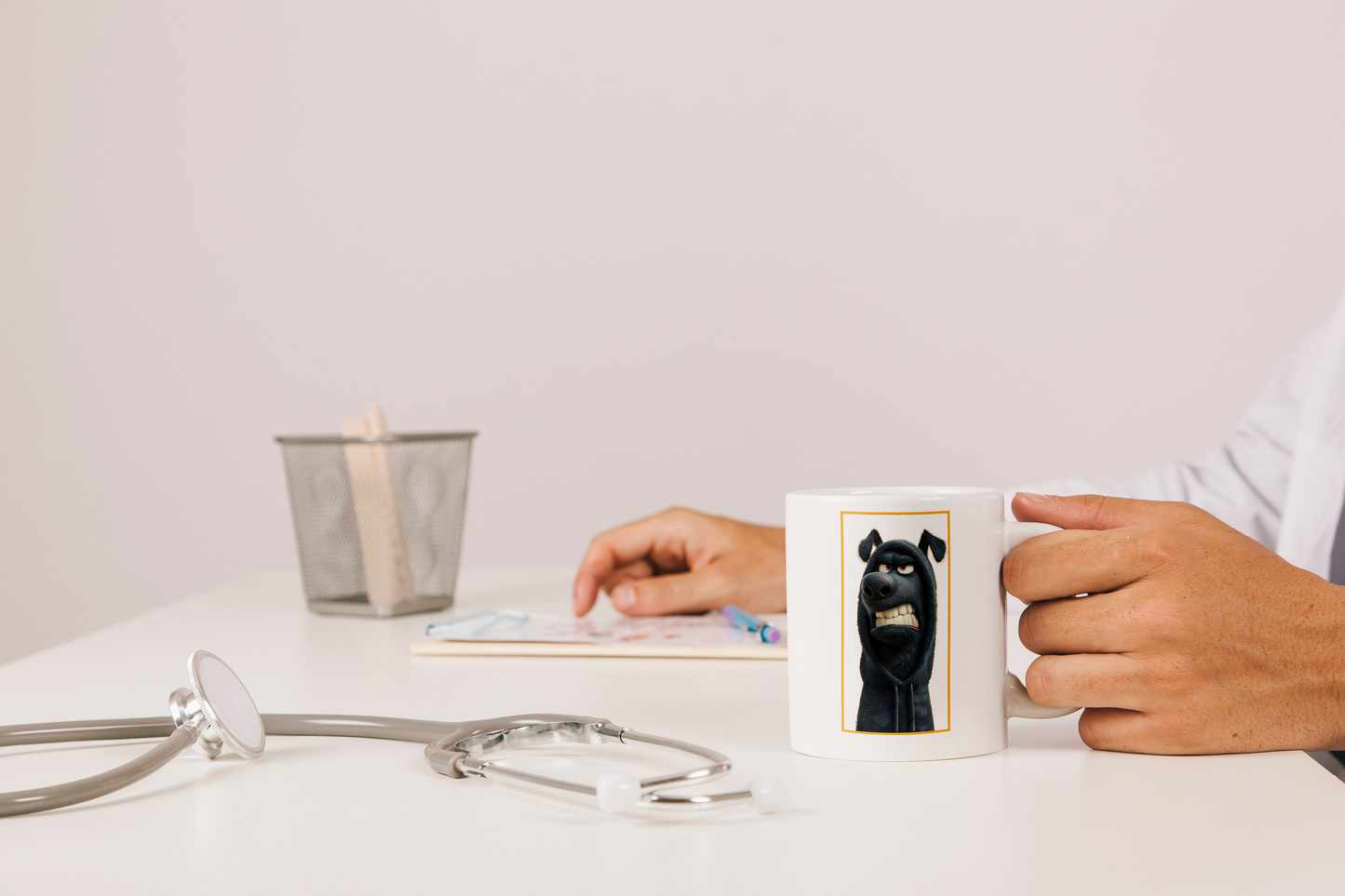 Grumpy Dog in a Hoodie - "Morning Mood" Cartoon Mug